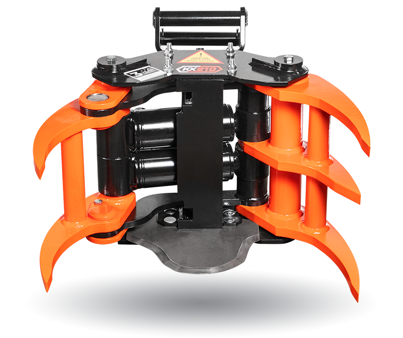 KX210 Baumschere von vorne mit geöffnetem Greifer