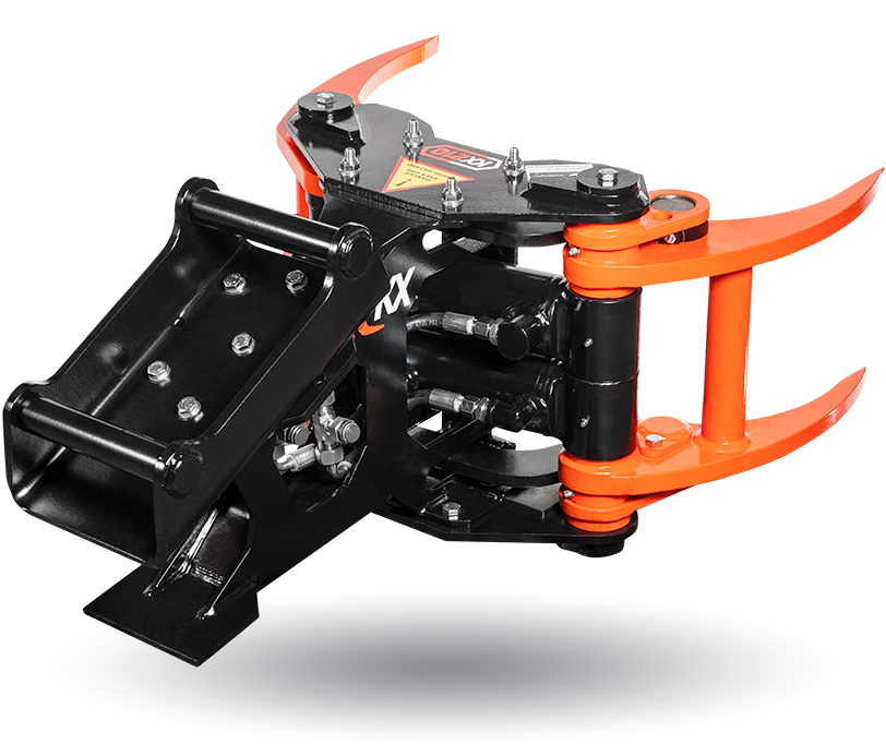 KX210 Baumschere von hinten mit Baggeraufnahme und Hydraulikanschlüssen